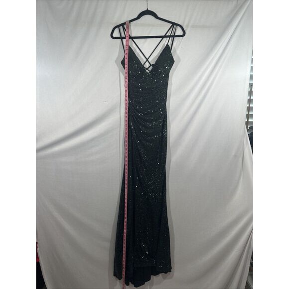 NEW $398 La Femme [ 4 ] V Neck Sequin Sleeveless‎ Gown Dark emerald Green - Picture 7 of 15